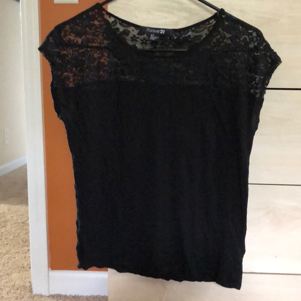 Black cotton and lace shirt